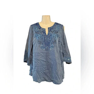 Soft Surroundings Montana Top in Blue Chambray
